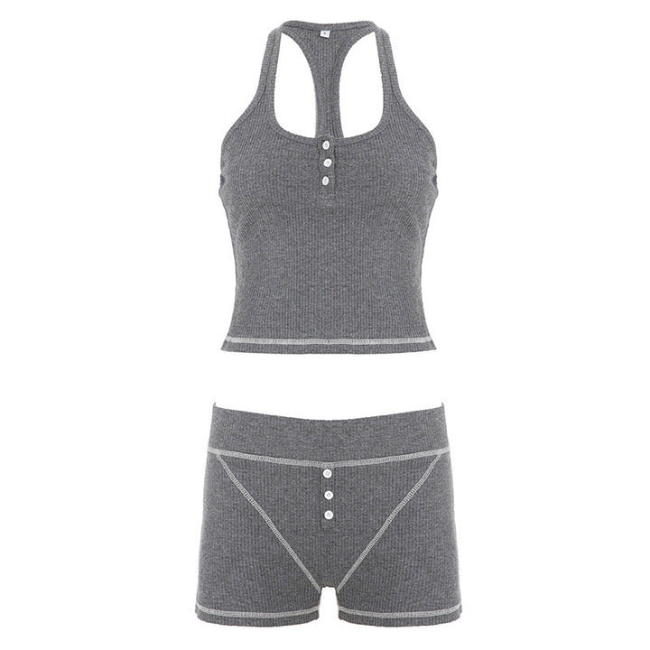 Dame Sporty top- og shorts-sæt lavet af blødt ribmateriale Skovae