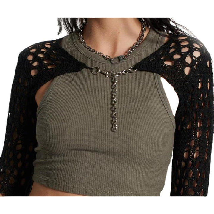Dame hæklebluse med lange ærmer og trendy cut-outs Stilla