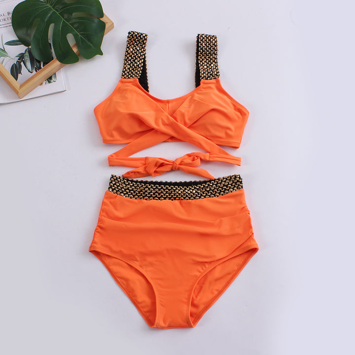Dame bikini-sæt med modigt indhyllet top og høj talje Stilla