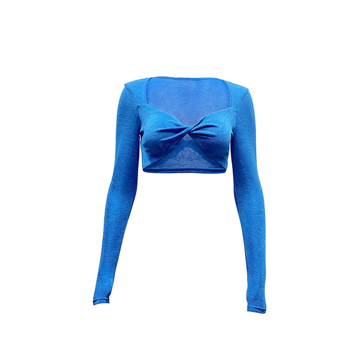 Damer Elegant Langærmet Crop-Top med Vikkeldetalje Stilla