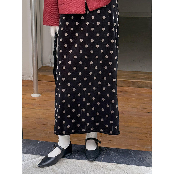 Dame maxiskørt med attraktivt polka-prik mønster og elegant snit Stilla