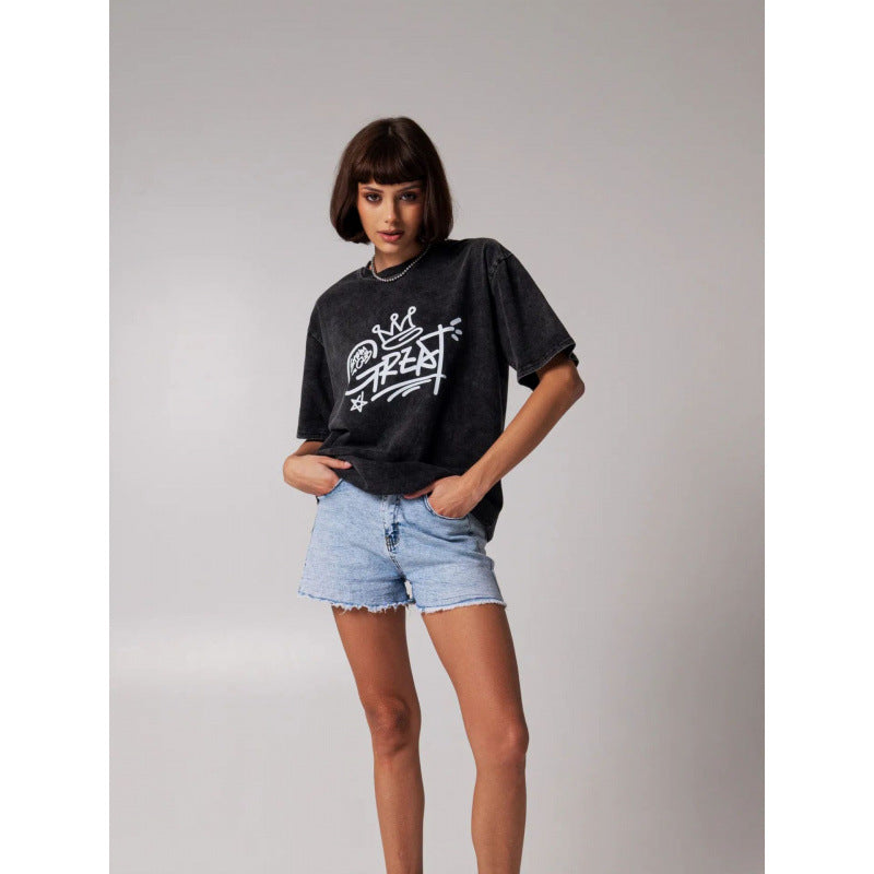 Dame Oversized T-shirt med moderne graffiti-design Stilla