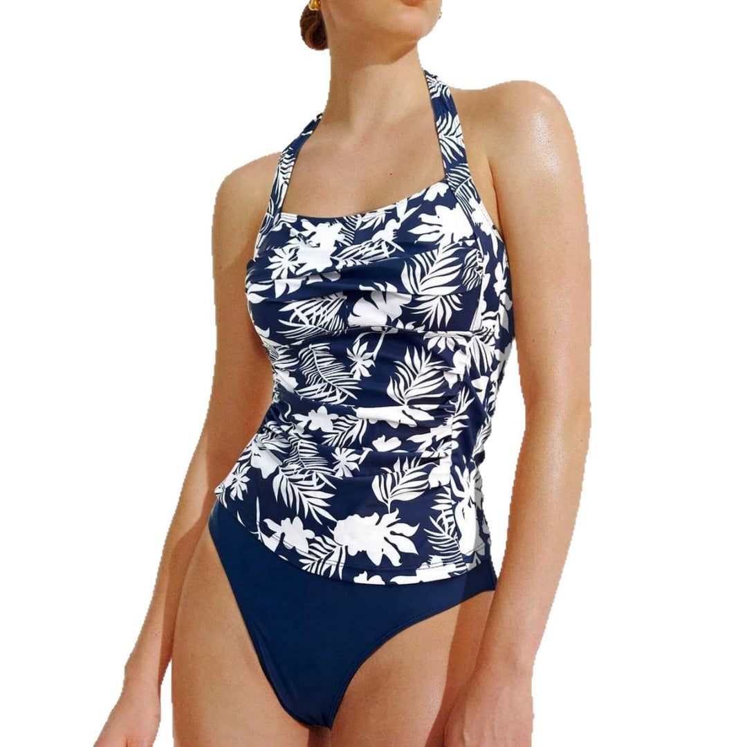 Dame Tankini med blomsterdesign og højt snit Skovae