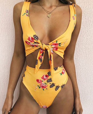 Dame høj taljet bikini sæt med legesygt knude-detalje Skovae