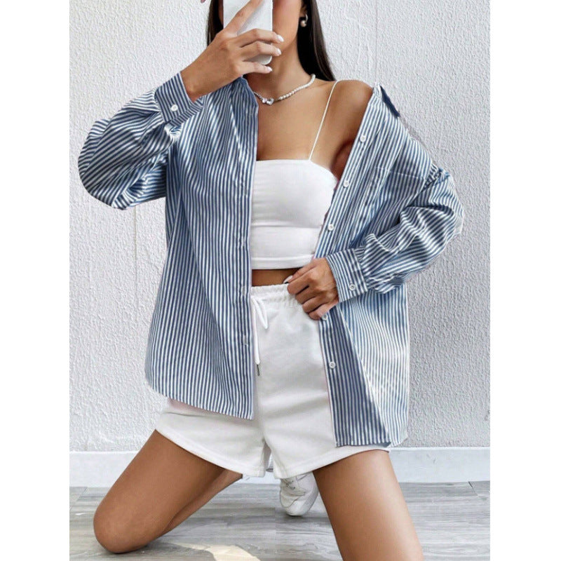 Dame Oversize Skjorte med fine Striber Stilla