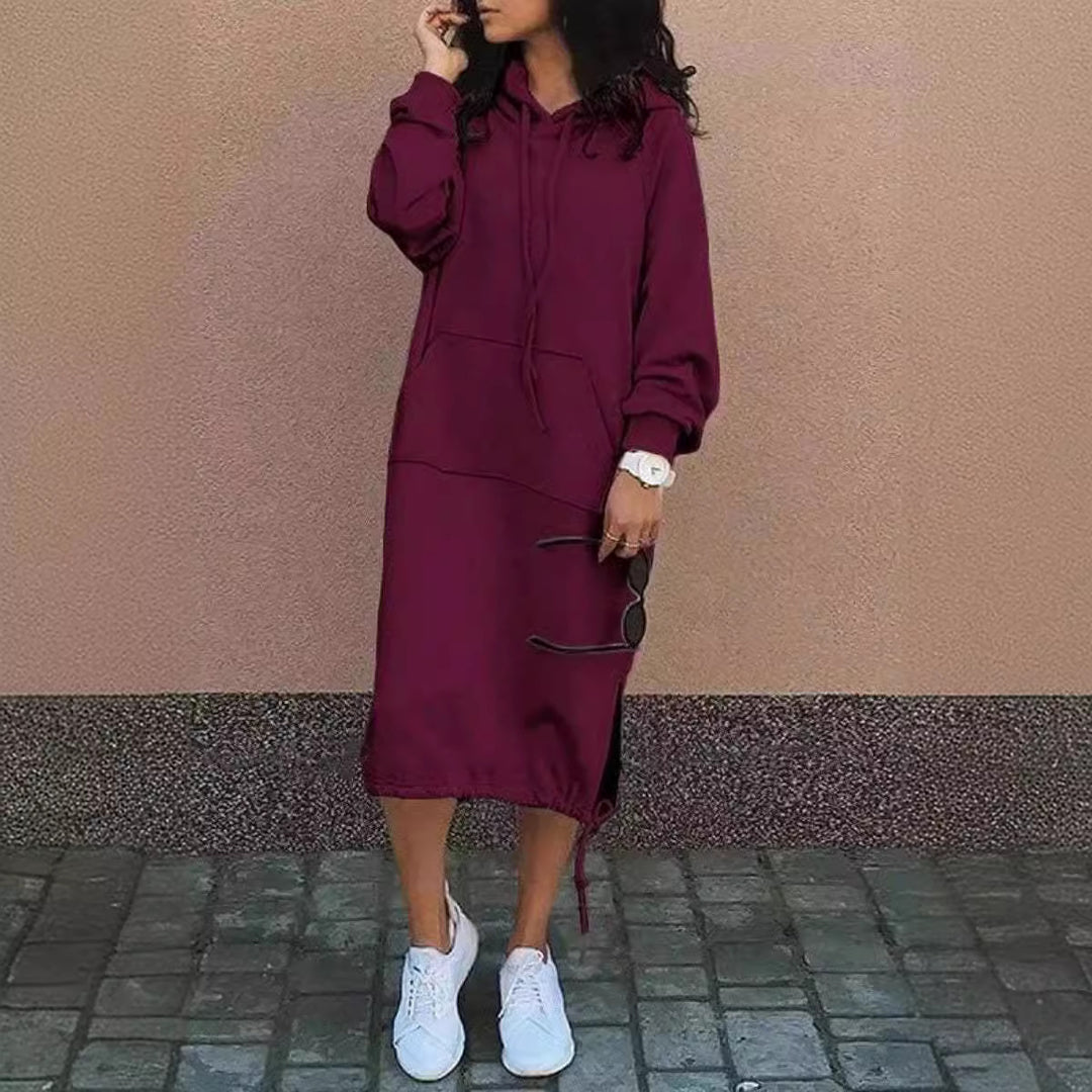 Dame Casual Hoodie Kjole med justerbar snøre-bund Stilla