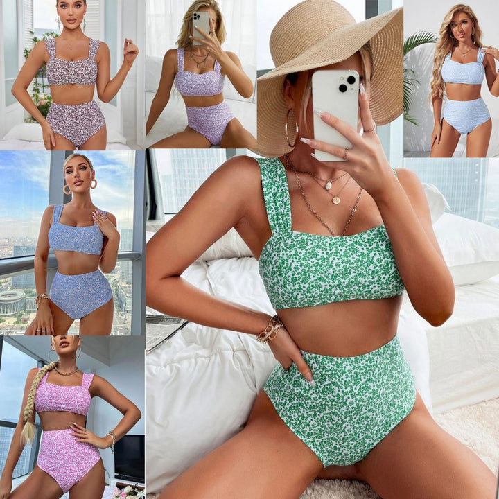 Dame Højtaljet Bikini-Sæt med blomstermønster Stilla