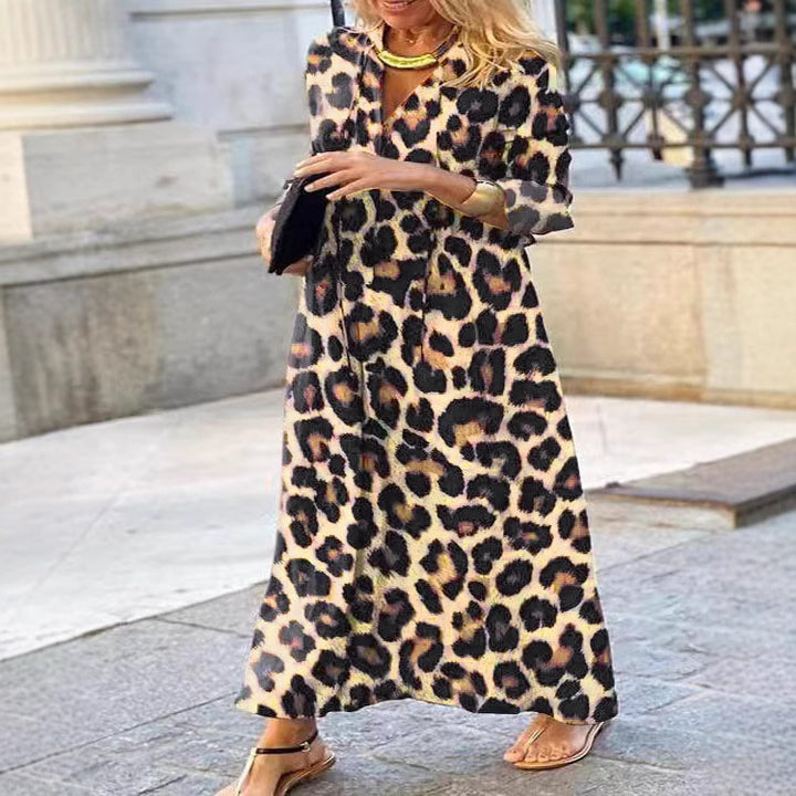 Dame Chic Leopardmønster Maxi Kjole Stilla