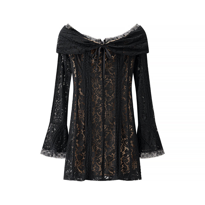 Dame spidsesbluse med aftagelig off-shoulder krave og romantiske klokkeærmer Stilla