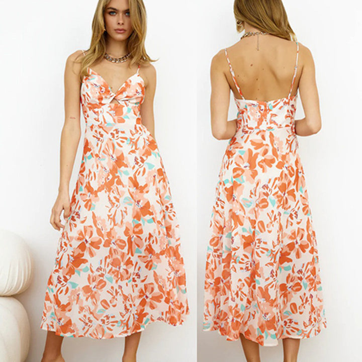 Dame Floral Print Maxi Kjole med Spaghettistropper Stilla