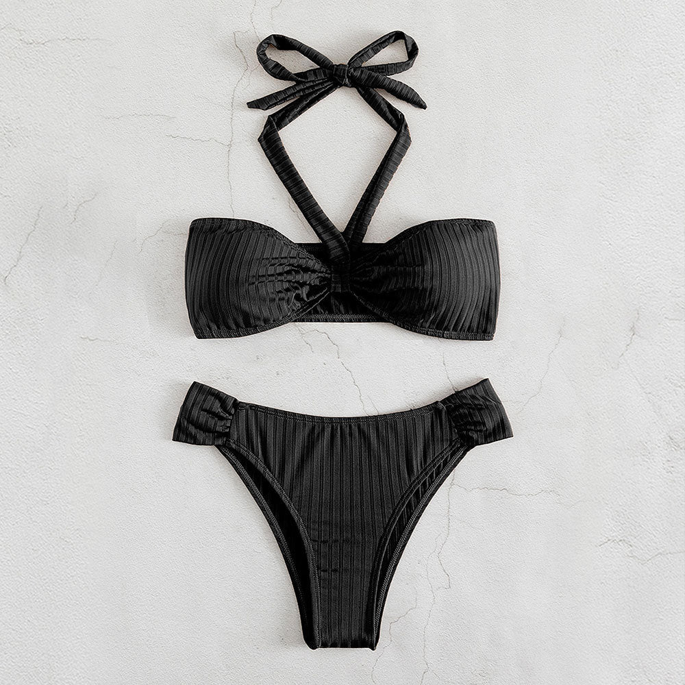 Dame Halterneck Struktur Bikini Sæt Stilla