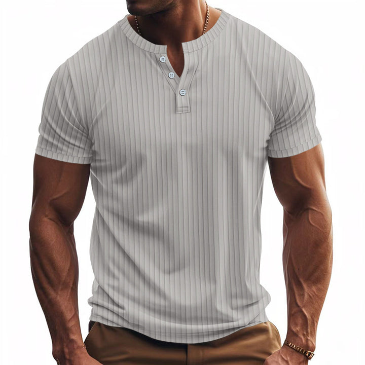 Herrer Kortærmet Henley T-shirt med struktureret stribemønster og stilfulde knapper Stilla