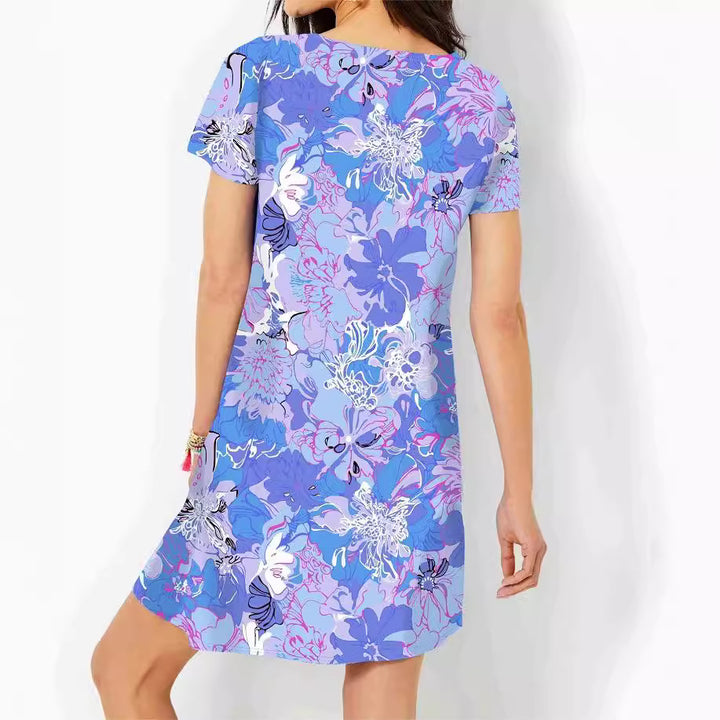 Dame kortærmet kjole med floral print Stilla