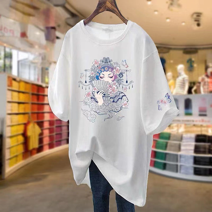 Dame T-shirt med kunstnerisk blomsterdesign og afslappet pasform Stilla