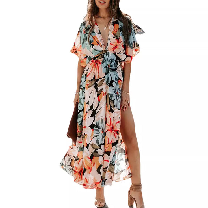 Dame Maxi-kjole med floral skjæring og høj split Stilla