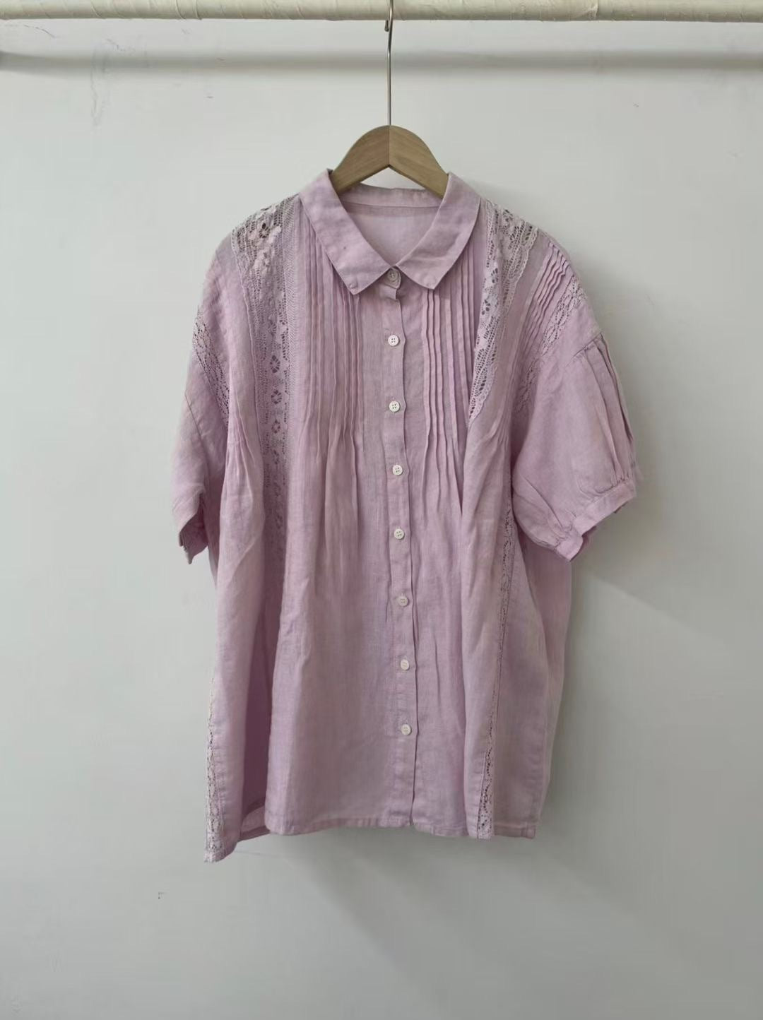 Dame Elegant Oversized Spids-Detail Knap-Op Bluse Stilla