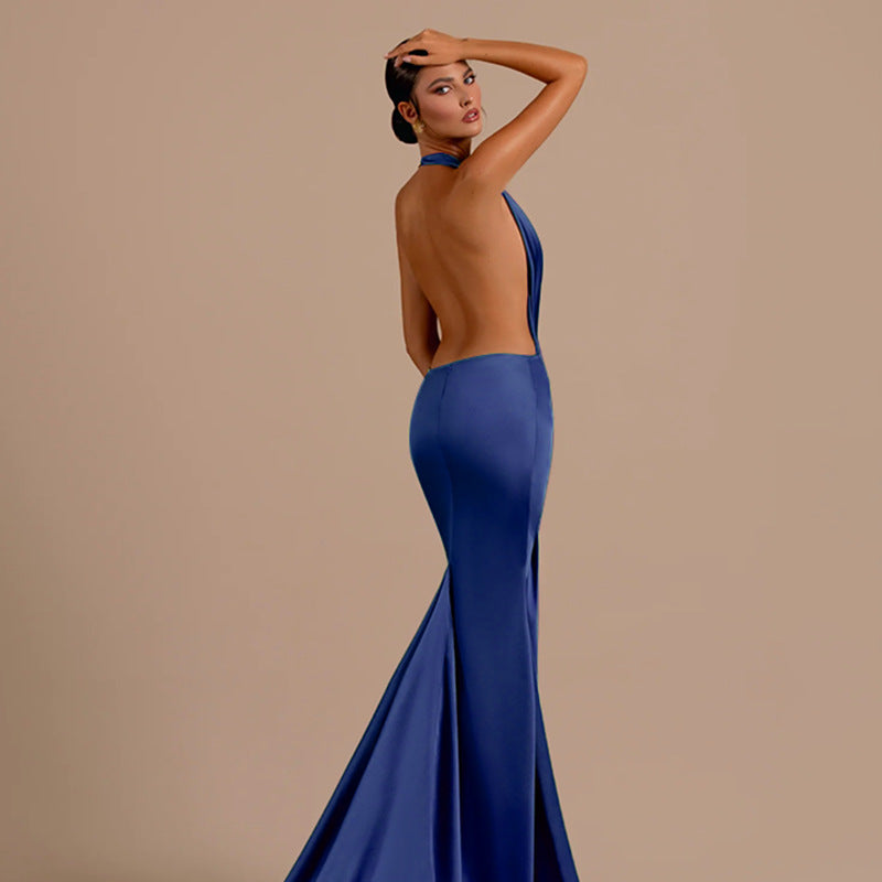 Dame Elegant Halter-Maxikjole i luksuriøs satin Skovae