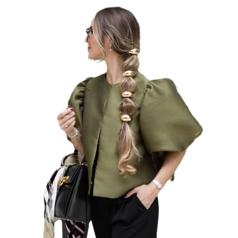 Dame stilfuld bluse med puffærmer Skovae