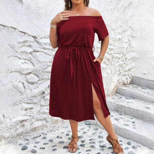 Dame Off-Shoulder Maxikjole med elegant drapering og sidelæg Skovae