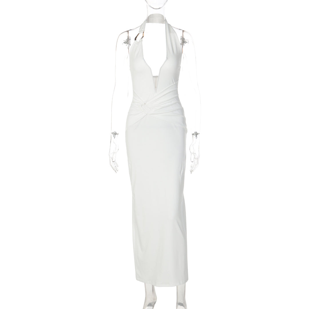 Dame Elegant Maxikjole med dyb V-udskæring og innovative draperinger Skovae