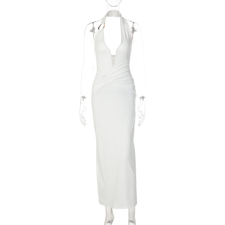 Dame Elegant Maxikjole med dyb V-udskæring og innovative draperinger Skovae