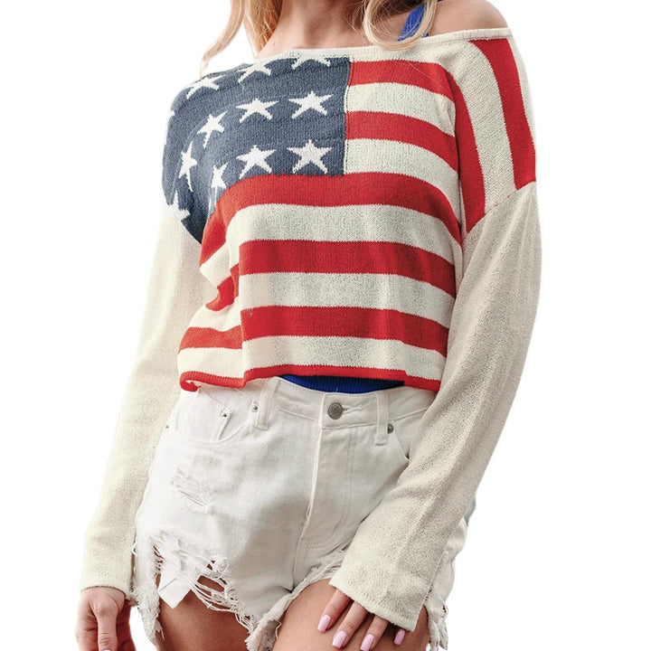 Dame afslappet sweatshirt med flagmønster og brede ærmer Stilla