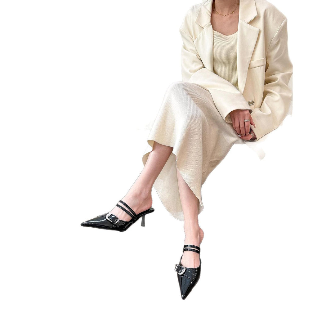 Femme Spids-tå Slingback Mules med Metal Detalje Stilla