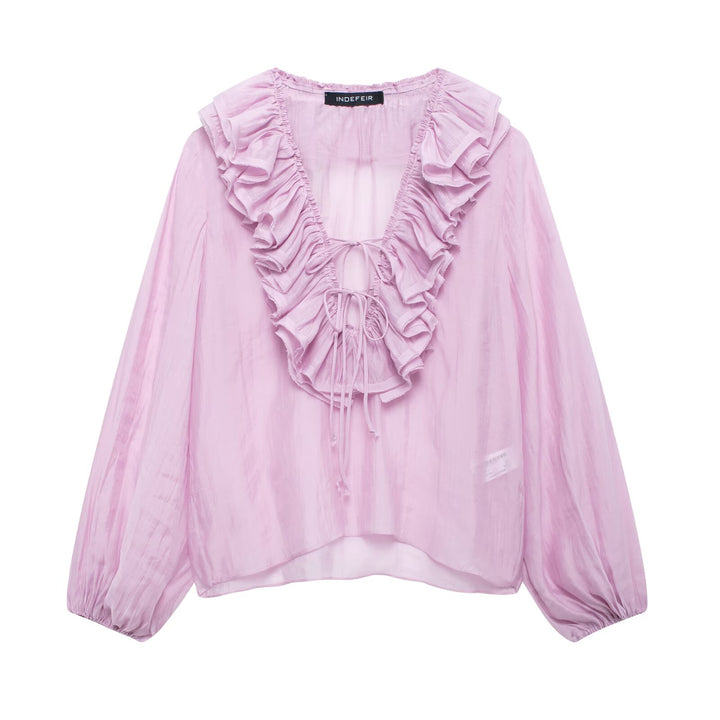 Femme Rynk Off-Shoulder Bluse med Snøre Detalje Stilla