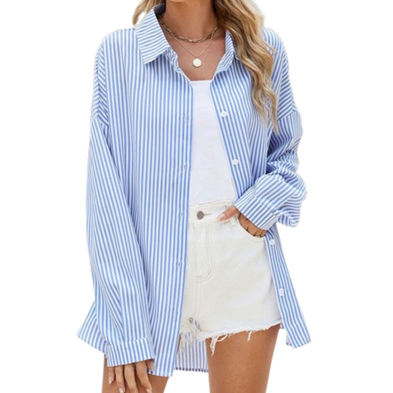 Dame Stribet Oversized Skjorte med klassisk Krave og figurspilende Snit Stilla