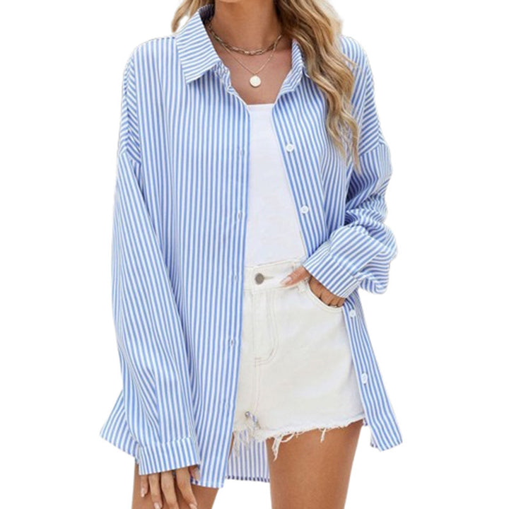Dame Stribet Oversized Skjorte med klassisk Krave og figurspilende Snit Stilla