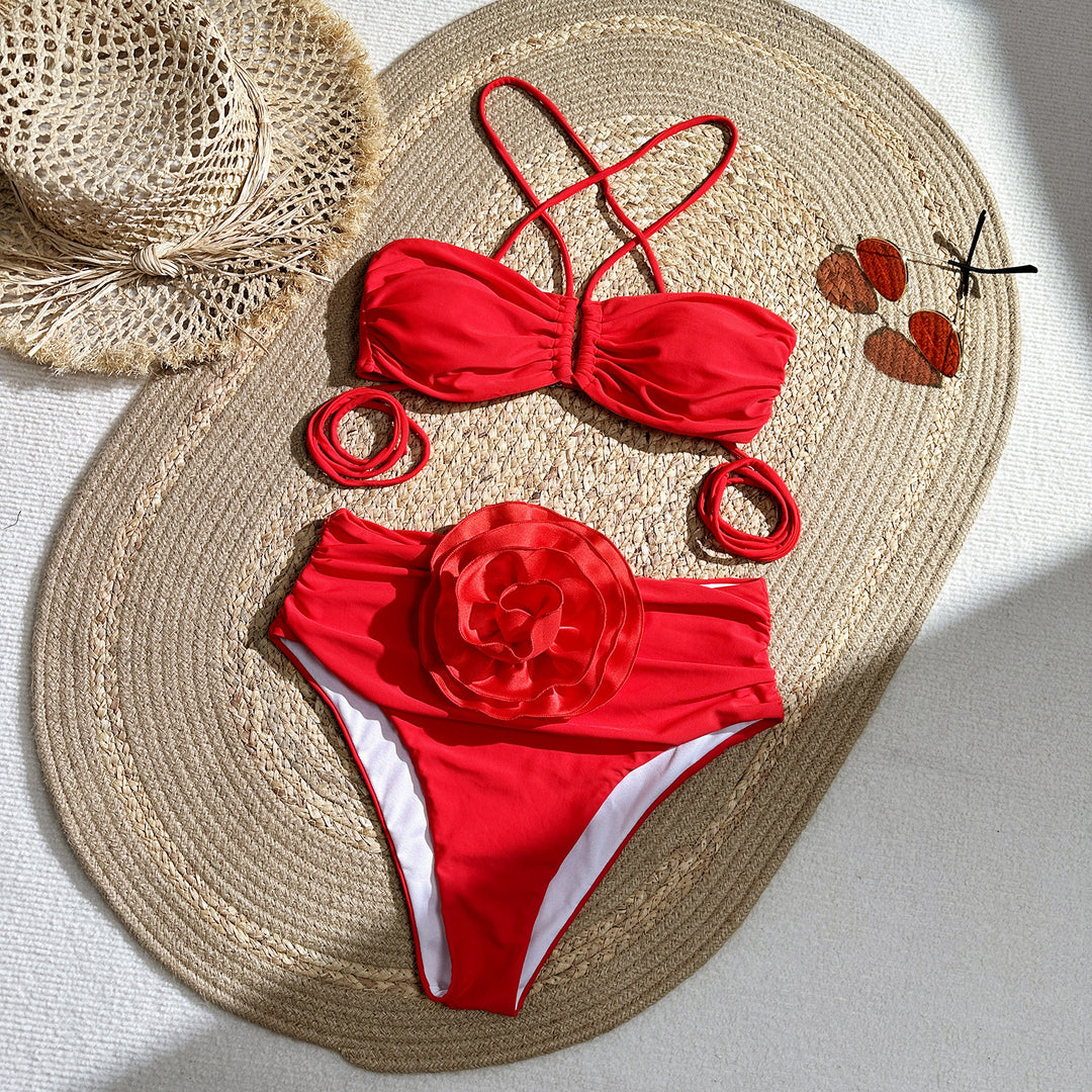 Dame Bandeau-bikini med blomsterdetalje og justerbare stropper Stilla