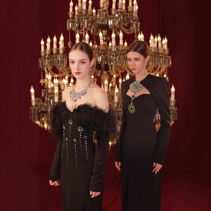 Dame Langærmet Maxikjole med figursyet snit og dekorativ udskæring Stilla