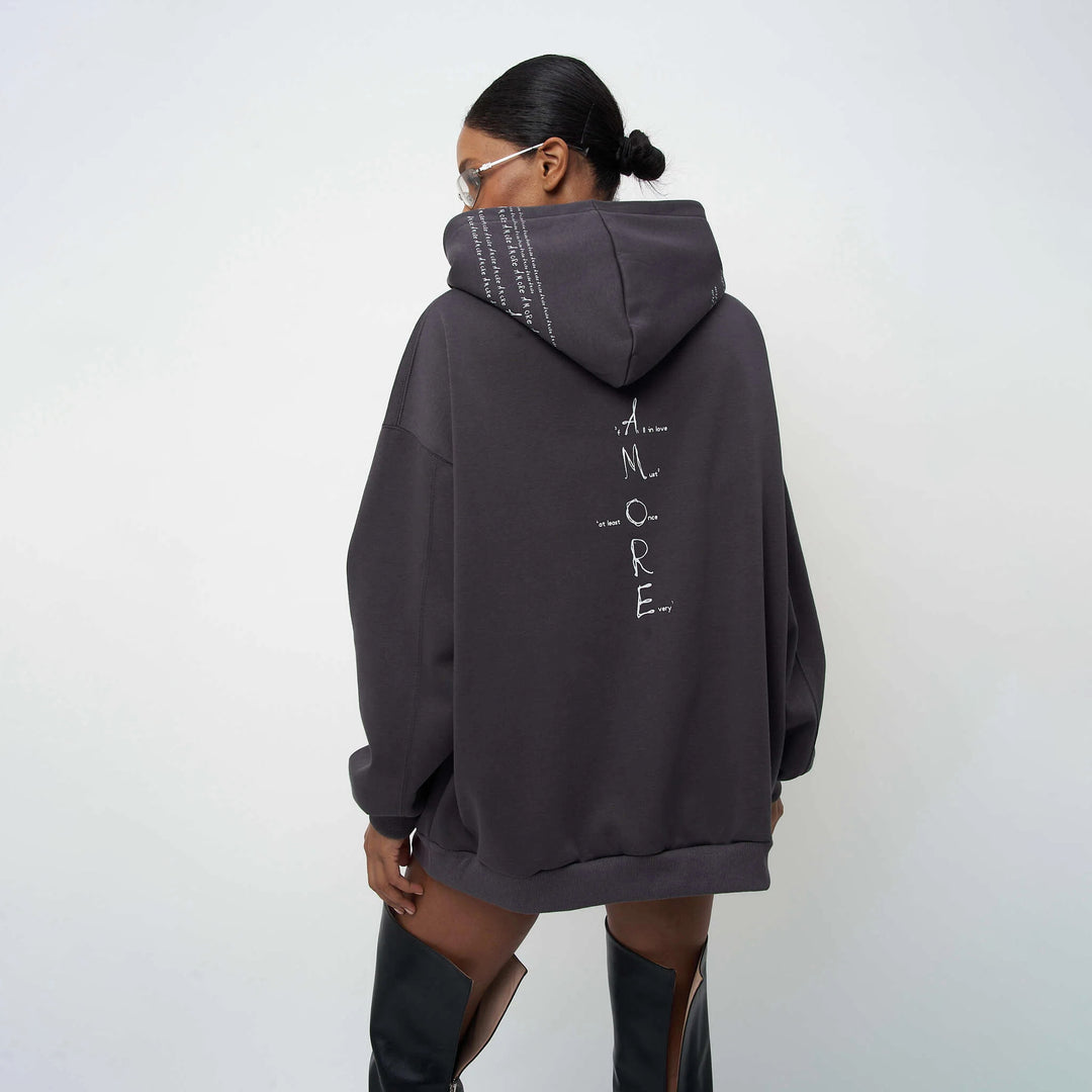 Kvindernes Højkvalitets Oversized Hoodie med Moderne Skrift Stilla