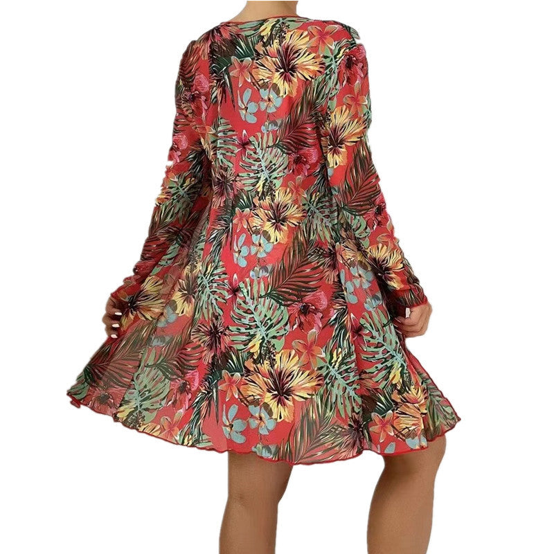Dame Strandkimono med blomstret design Stilla