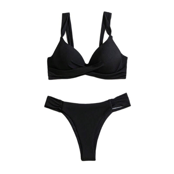 Dame bikini-sæt med elegant indpaknings-top og højt skåret trusse Skovae