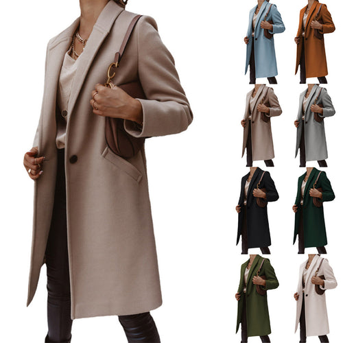 Dame elegant lang blazer med smalt snit og praktiske lommer Stiila