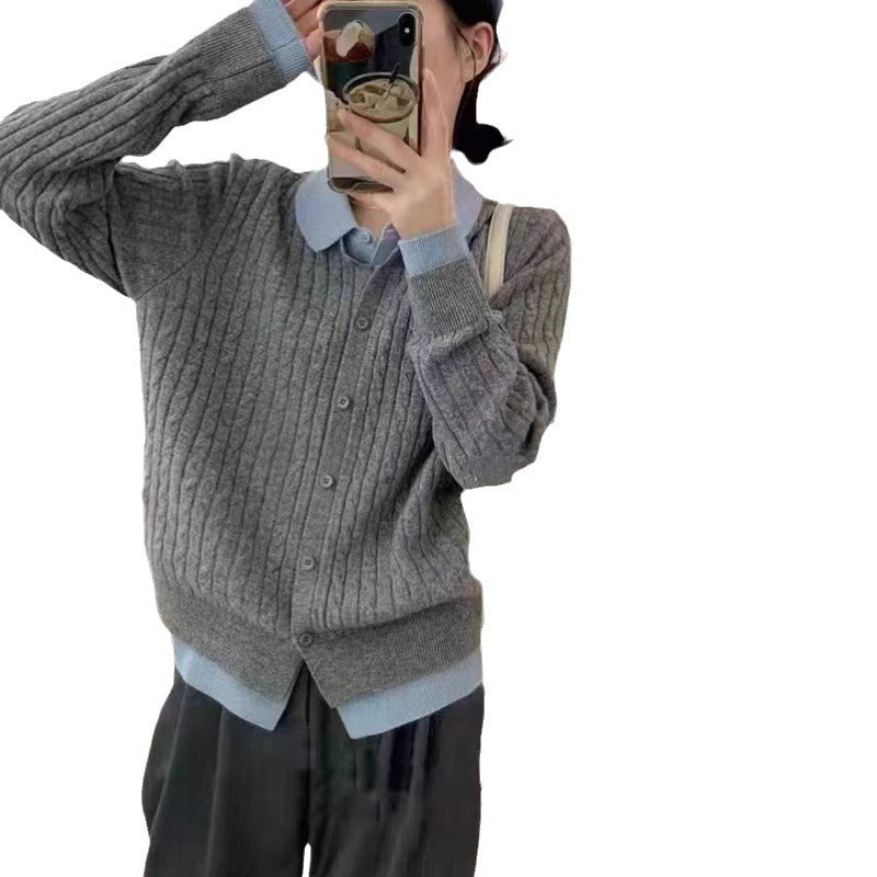 Dame behagelig strik sweater med fashionabel knapdesign og ribbet tekstur Stilla