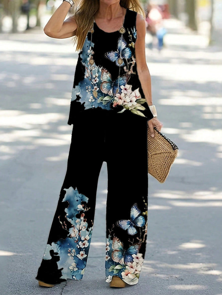 Dame Flydende Sommer Sæt med Blomsterprint og Sommerfugle Stilla