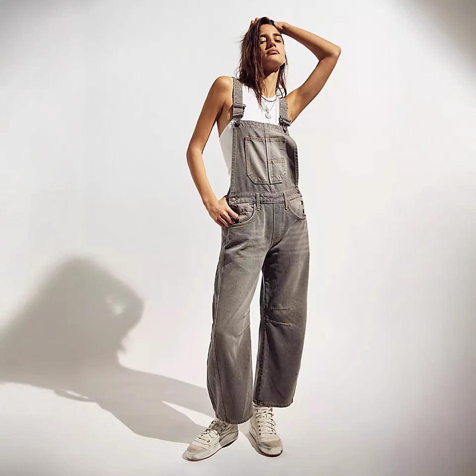Dame afslappet denim overalls i moderne snit med justerbare stropper Skovae