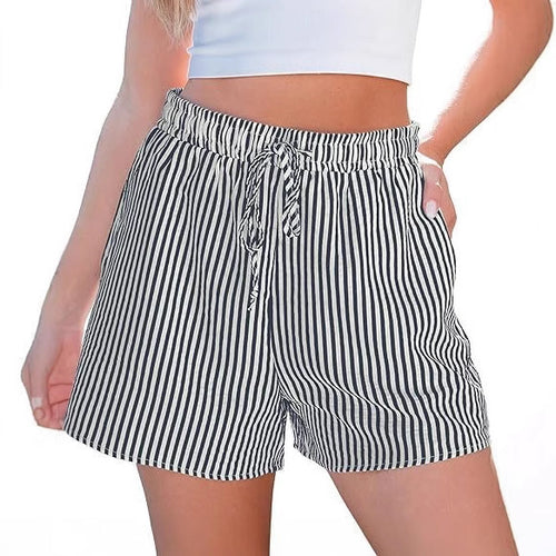 Dame afslappede shorts med elastisk taljebånd og stribet design Skovae