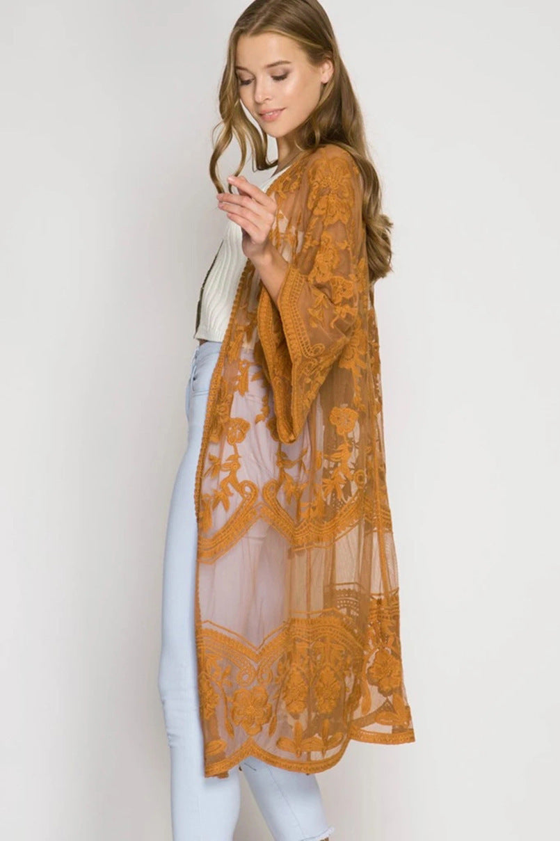 Dame gennemsigtig kaftan med blomster mønster Stilla