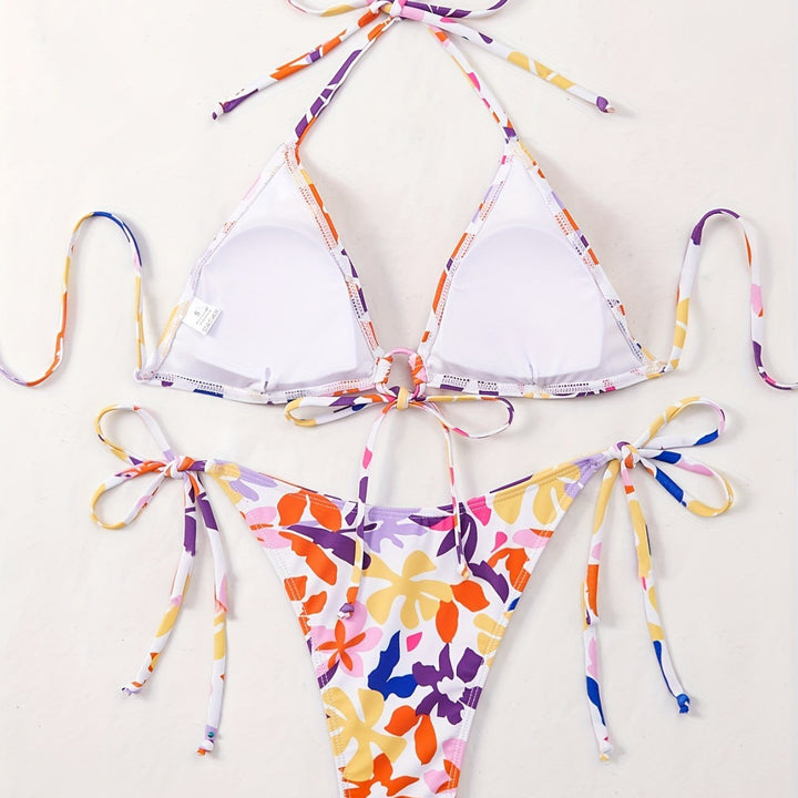 Dame Triangel-Bikini-Sæt med legende blomstermønster og justerbare stropper Stilla