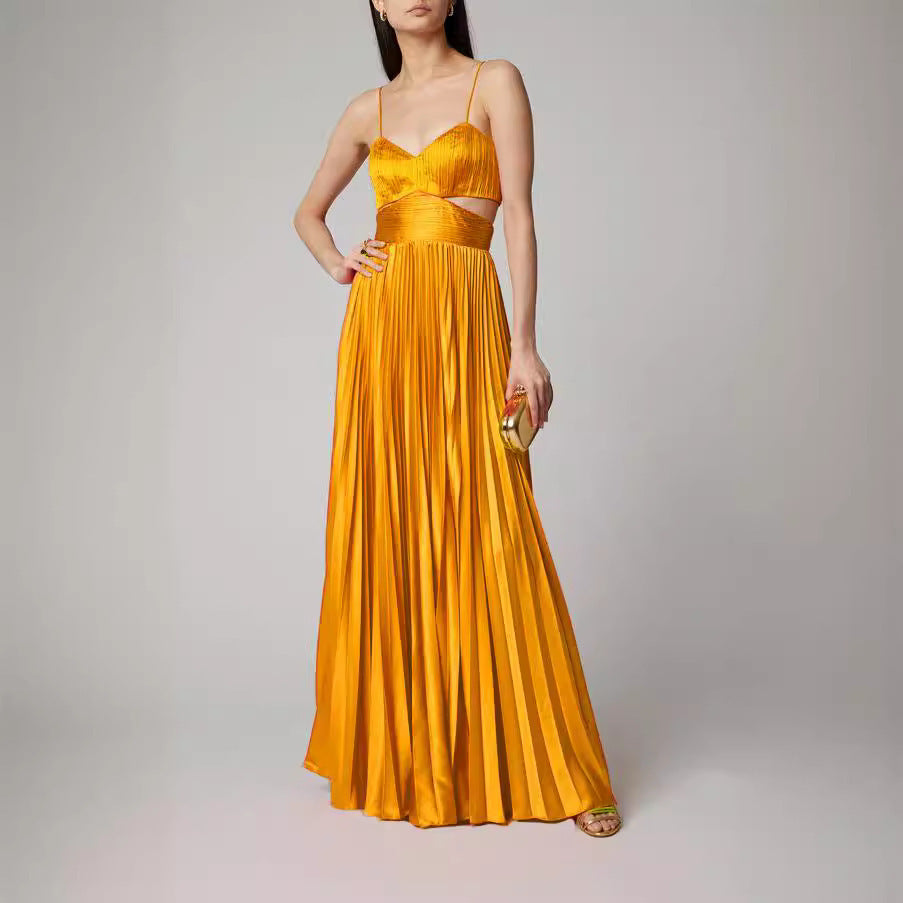 Dame Elegant og flydende Maxi-kjole med spaghetti-stropper og draperinger Stilla