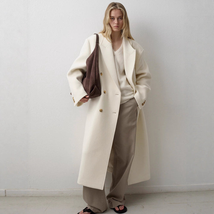 Damer Lang Oversized Frakke med Dobbelt Knappe Placket Stilla