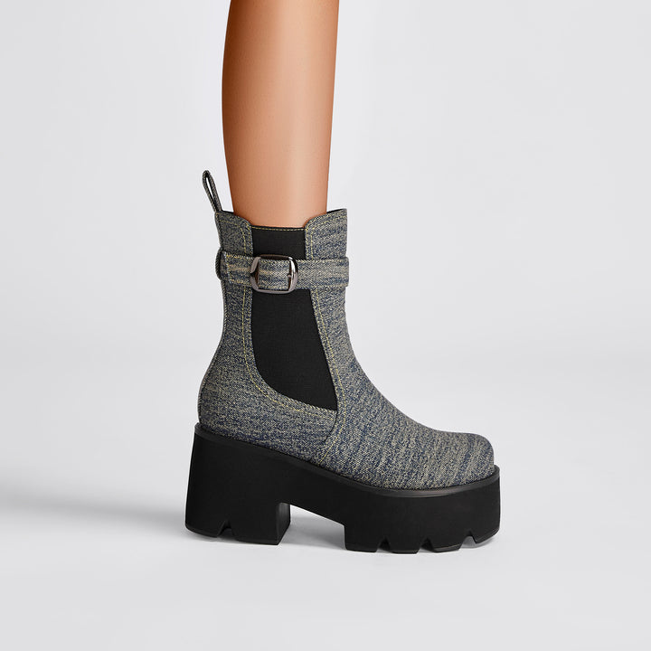 Femme Chunky Platform Støvler med dekorativt spænde-detalje Stilla