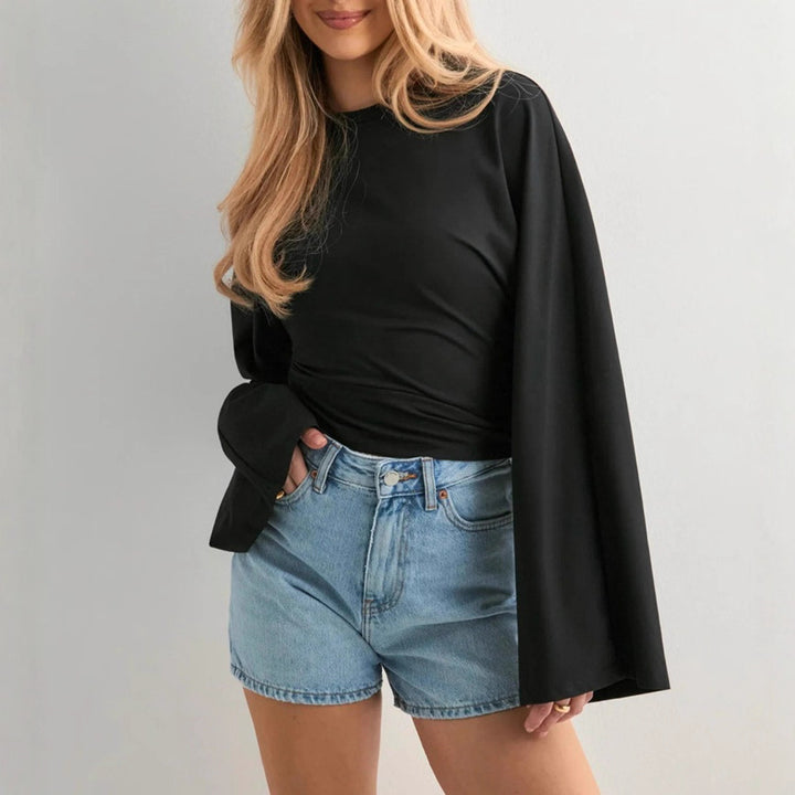 Kvinders cropped langærmet skjorte med brede flagrende ærmer Stilla