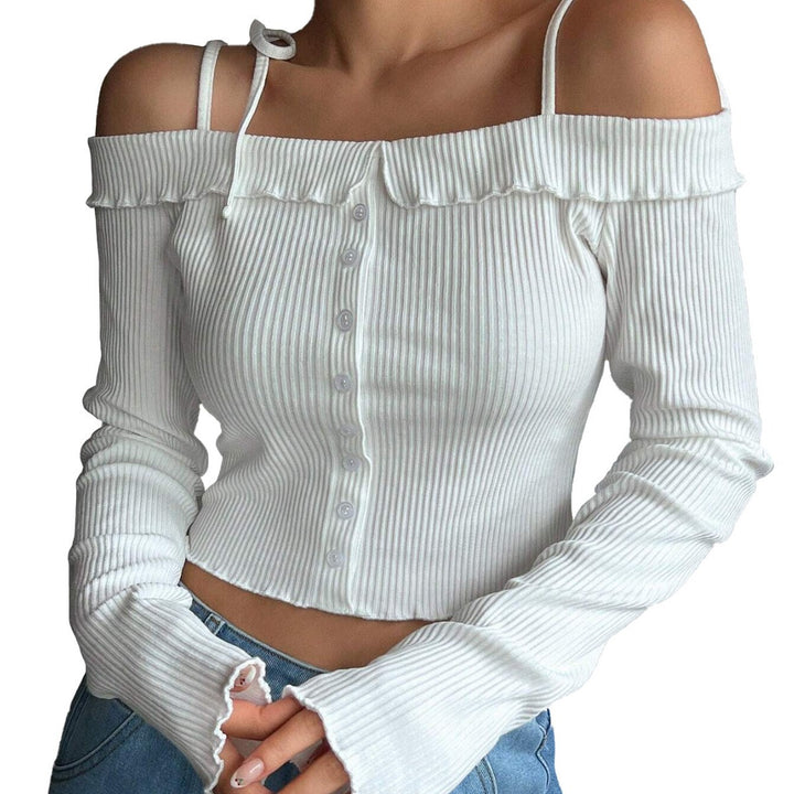 Kvinder cropped top med off-shoulder design og flæse detaljer Stilla