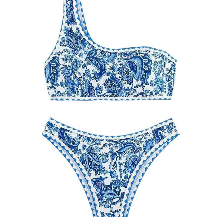 Kvinde asymmetrisk blomsterprint bikini-sæt Stilla 1750313382