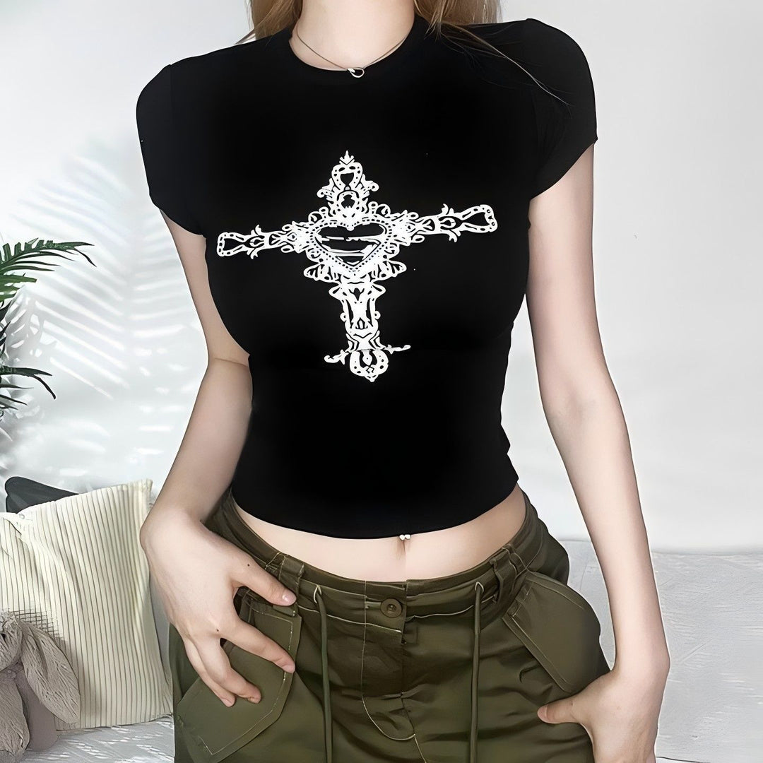 Dame Crop Top med 90'er årgang tryk Skovae