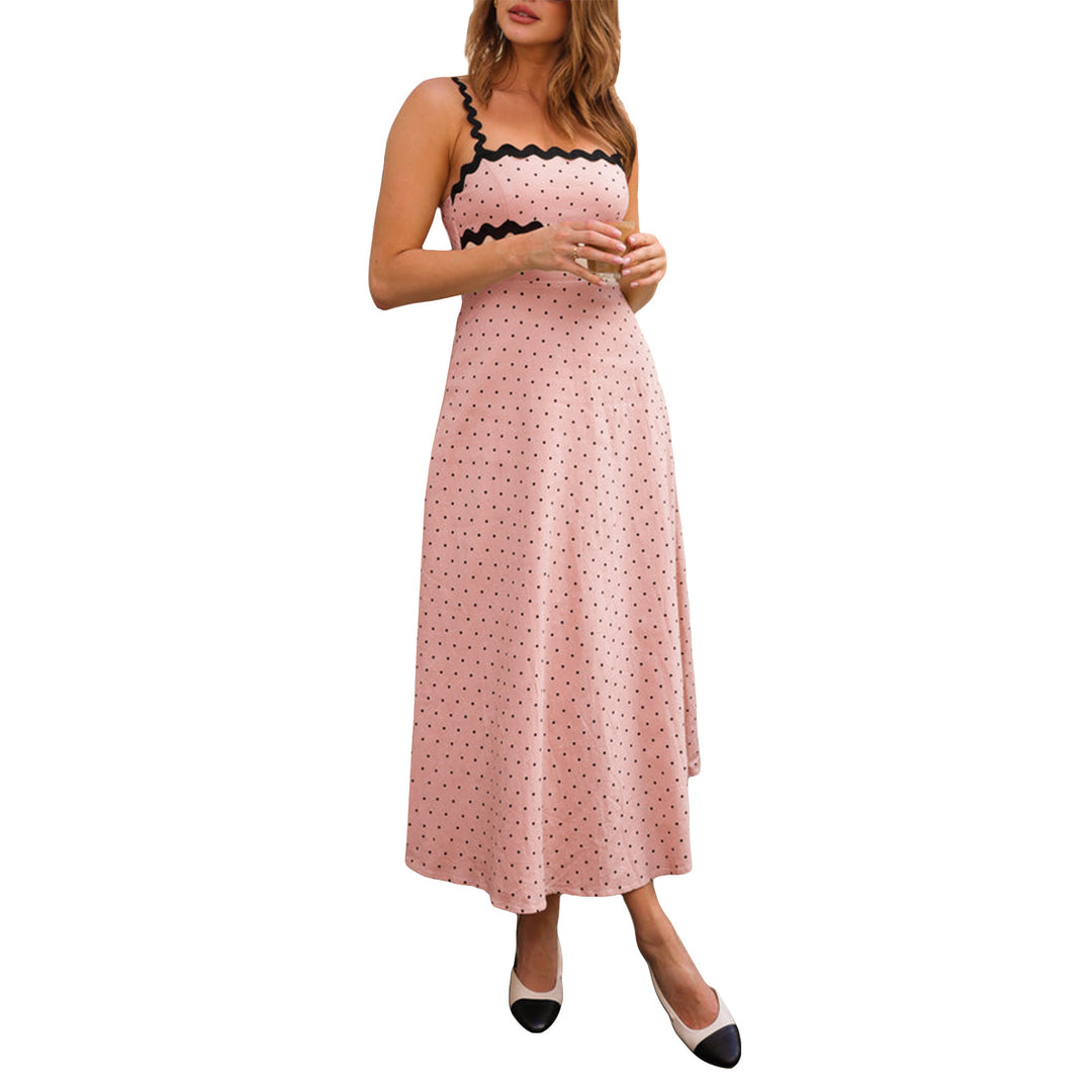 Dame maxikjole med blonder og legende polka-dot mønster Skovae